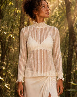 BURLESQUE LACE LONG SLEEVE TOP - WHITE