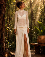 BURLESQUE LACE LONG SLEEVE TOP - WHITE