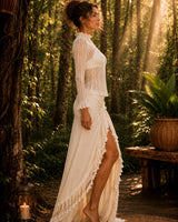 BURLESQUE LACE LONG SLEEVE TOP - CREAM