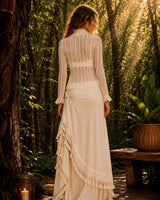 BURLESQUE LACE LONG SLEEVE TOP - CREAM