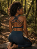 HAND WOVEN PATCHWORK ART YOGA BRA - BLUE