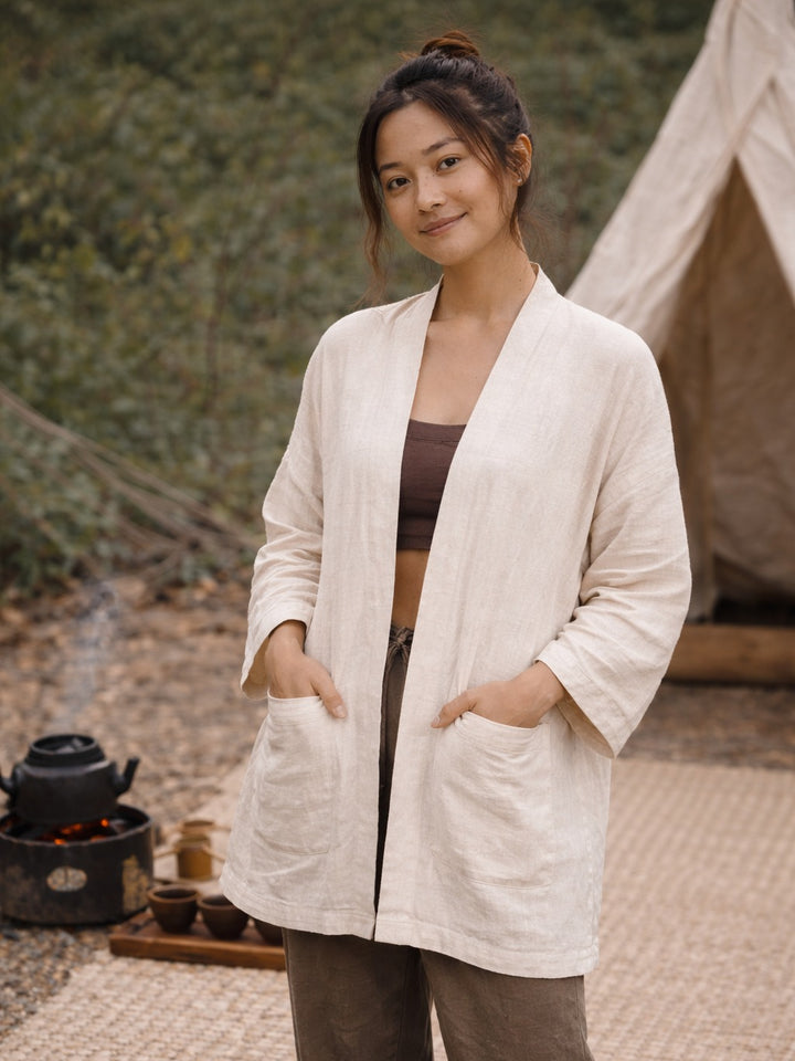 NATURAL FLARE OPEN JACKET - CREAM