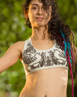 HAND WOVEN PATCHWORK ART YOGA BRA - WHITE