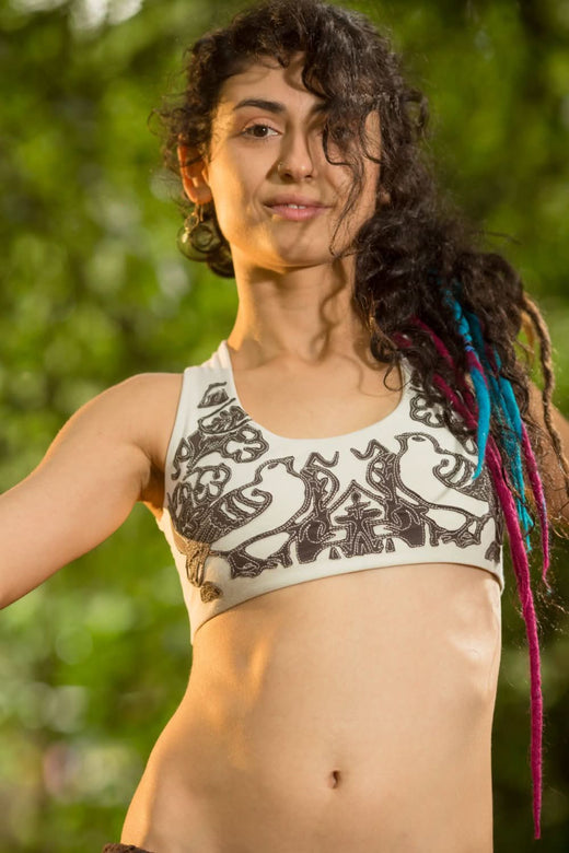 HAND WOVEN PATCHWORK ART YOGA BRA - WHITE