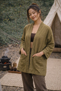 VESTE OUVERTE À EFFET ÉVASÉ - KAKI