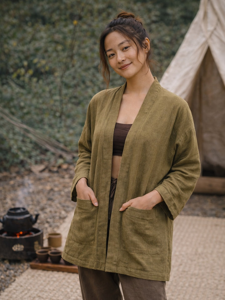 NATURAL FLARE OPEN JACKET - KHAKI
