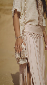 SAC À POMPONS EN COTON BRODÉ LUNA