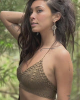 HANDWOVEN CROCHET BRA - KHAKI