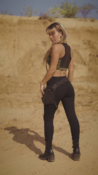 CEINTURE DE JAMBE EN CUIR VÉRITABLE ÉQUESTRE AVEC POCHE - NOIRE