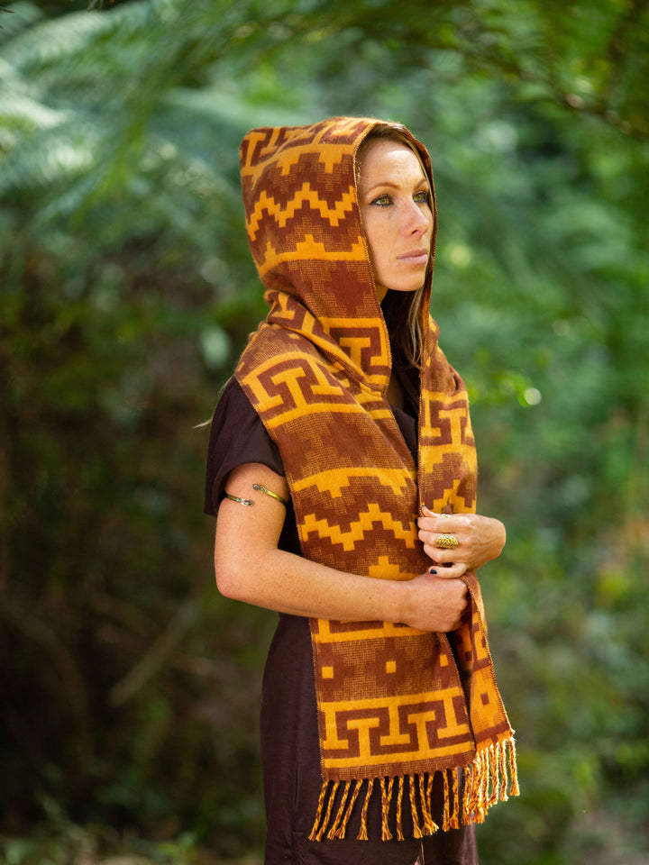 MOUNTAIN ALPACA GEOMETRIC SCARF - YELLOW/BROWN
