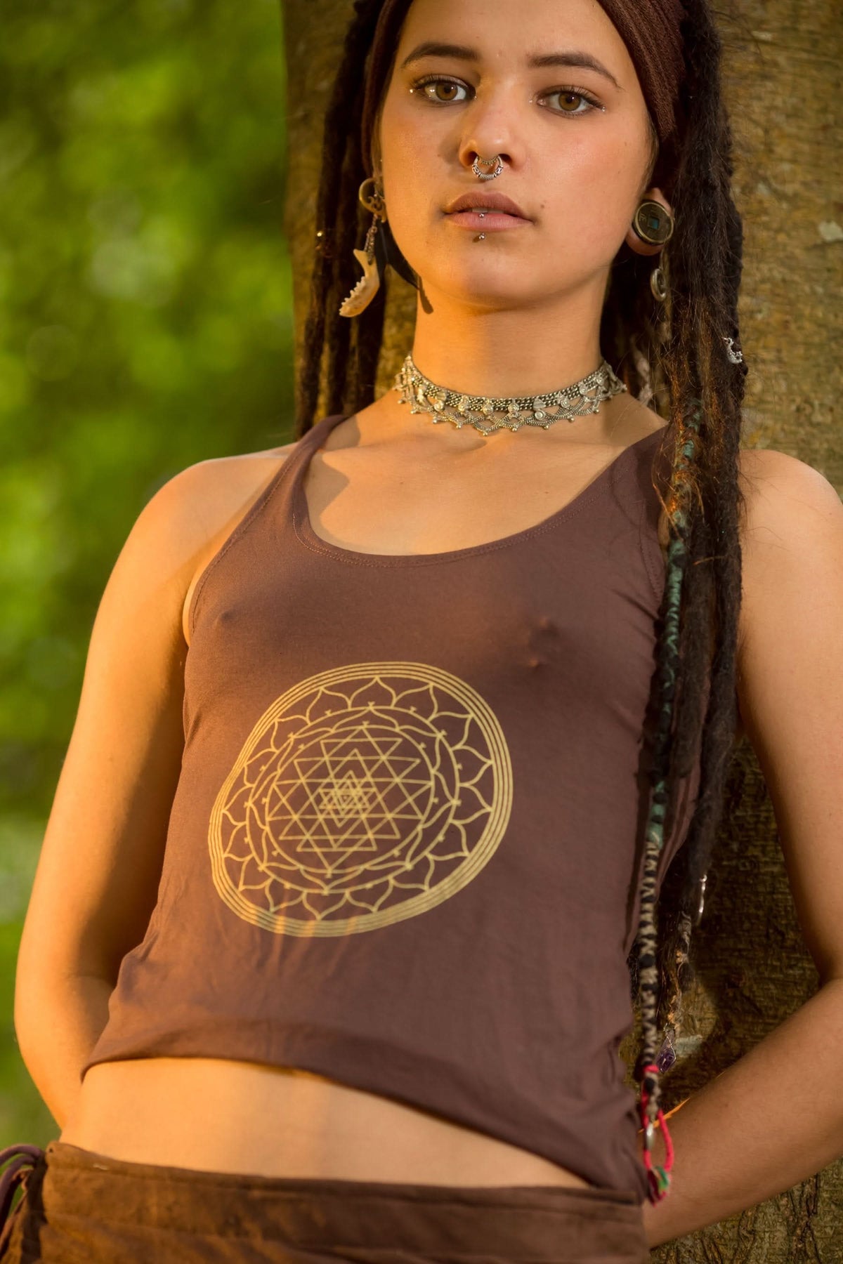 Open Back Top - Brown Sri Yantra Top