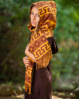 MOUNTAIN ALPACA GEOMETRIC SCARF - YELLOW/BROWN