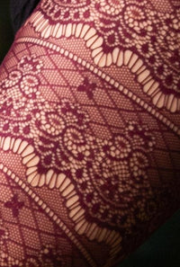 Baroque Fishnet Leggings - Maroon