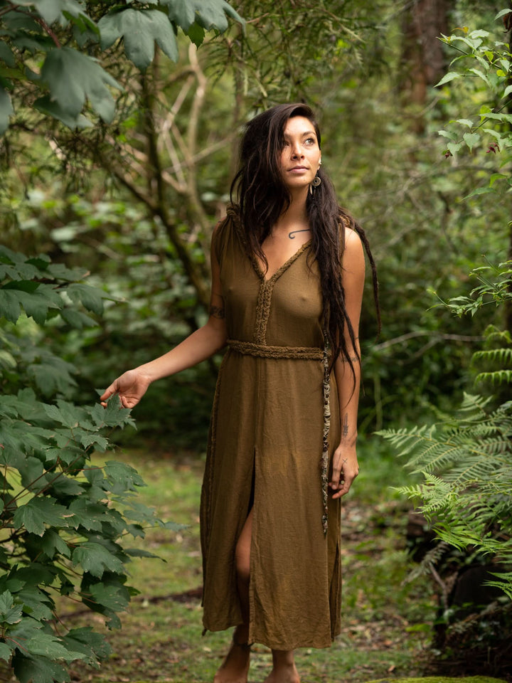 RAW BOHEMIAN FRAYED DRESS - KHAKI