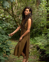 RAW BOHEMIAN FRAYED DRESS - KHAKI