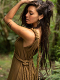 RAW BOHEMIAN FRAYED DRESS - KHAKI