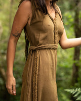 RAW BOHEMIAN FRAYED DRESS - KHAKI
