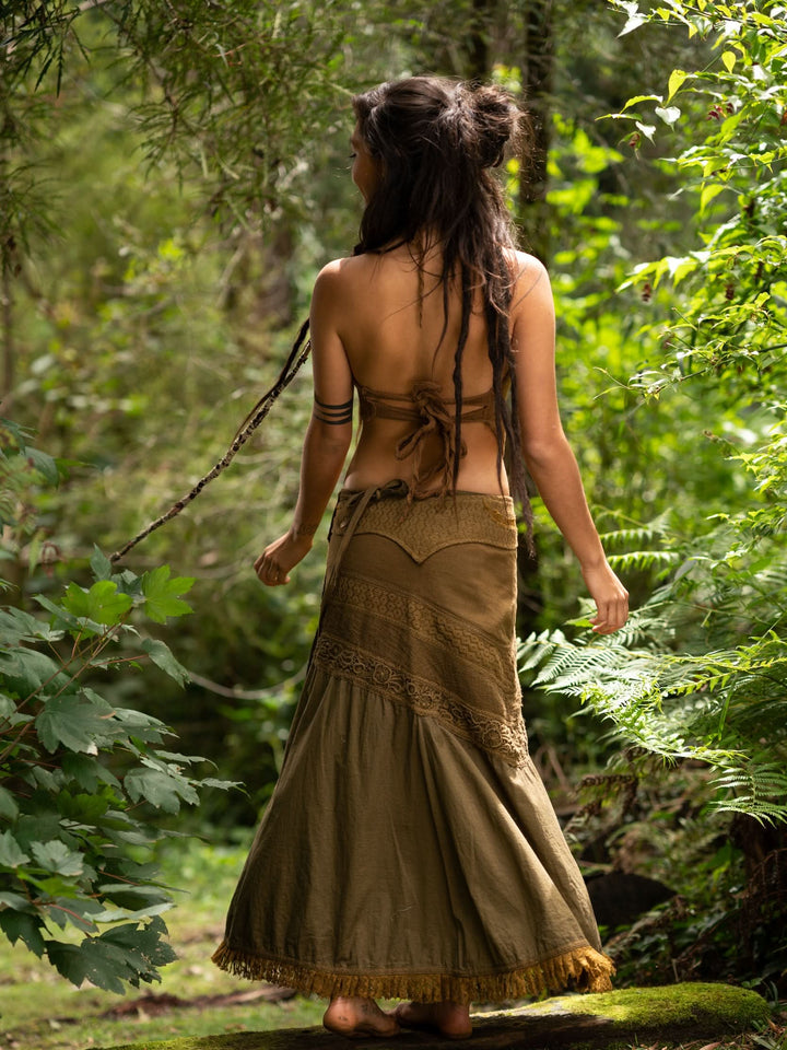 Crochet Patchwork Wrap Skirt - Khaki