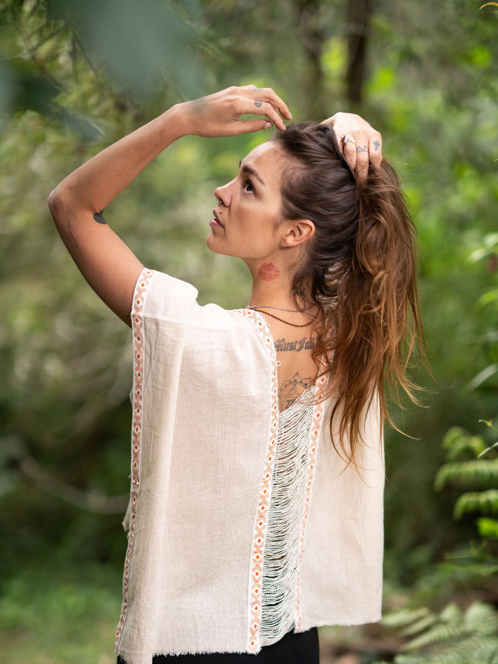 RAW HARMONY TOP - CREAM/ORANGE PATTERNS