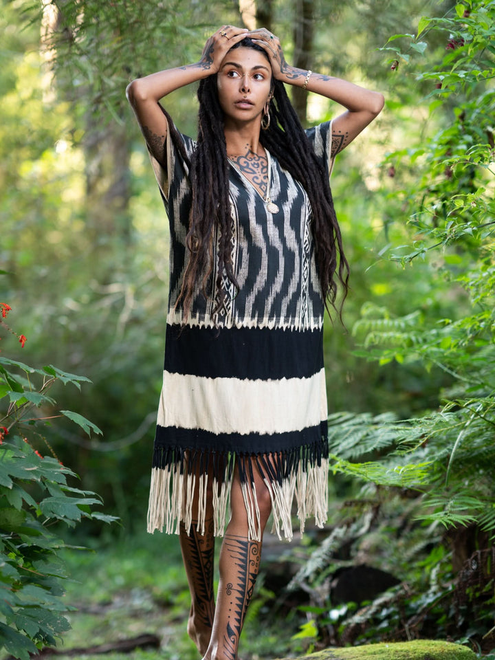 SAVANNAH LONG DRESS - BLACK/WHITE