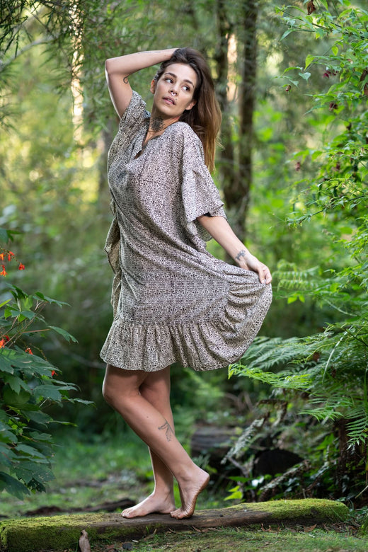 SLEEPING BEAUTY DRESS - BROWN PATTERNS