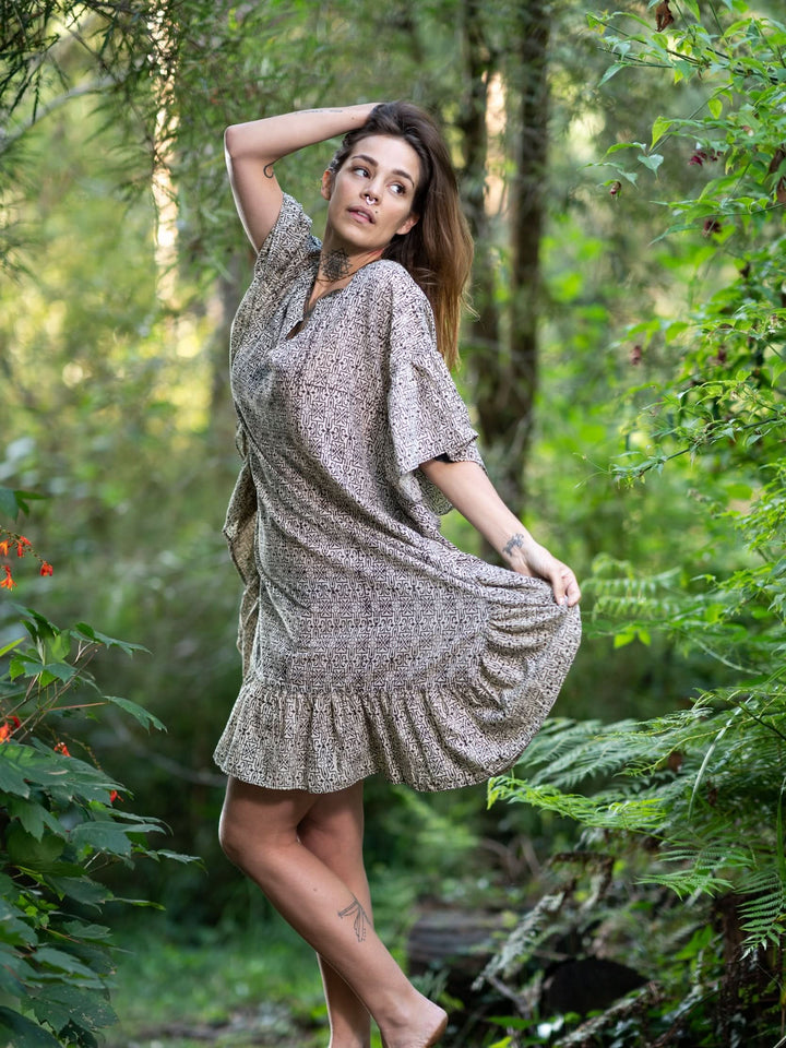 SLEEPING BEAUTY DRESS - BROWN PATTERNS