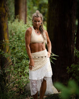 COTTON CROCHET LAYERED SKIRT - CREAM