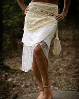COTTON CROCHET LAYERED SKIRT - CREAM