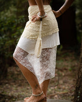 COTTON CROCHET LAYERED SKIRT - CREAM