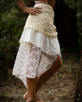 COTTON CROCHET LAYERED SKIRT - CREAM