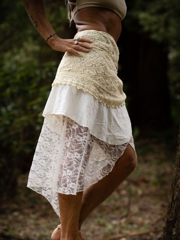 COTTON CROCHET LAYERED SKIRT - CREAM