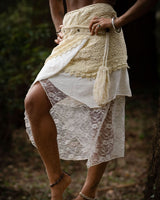 COTTON CROCHET LAYERED SKIRT - CREAM