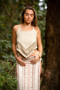 TRIBAL BLOCK PRINT SKIRT - CREAM