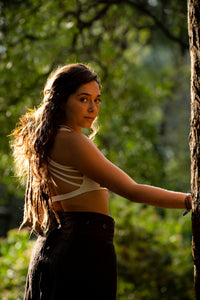 Soutien-gorge de yoga en patchwork tissé à la main - Crème