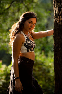 Soutien-gorge de yoga en patchwork tissé à la main - Crème