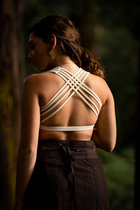 Soutien-gorge de yoga en patchwork tissé à la main - Crème