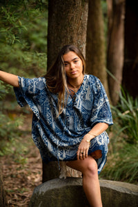 ROBE DE PLAGE AFRICAINE - BLEUE