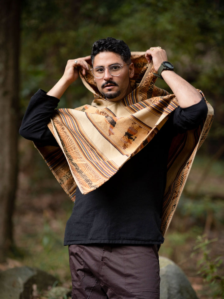 ANCIENT INCA PONCHO - SAND WITH PATTERNS
