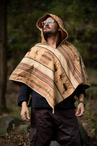 PONCHO INCA ANCIEN - SABLE AVEC MOTIFS