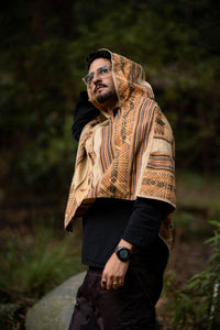 PONCHO INCA ANCIEN - SABLE AVEC MOTIFS
