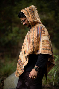 PONCHO INCA ANCIEN - SABLE AVEC MOTIFS