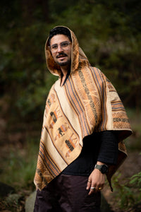 PONCHO INCA ANCIEN - SABLE AVEC MOTIFS