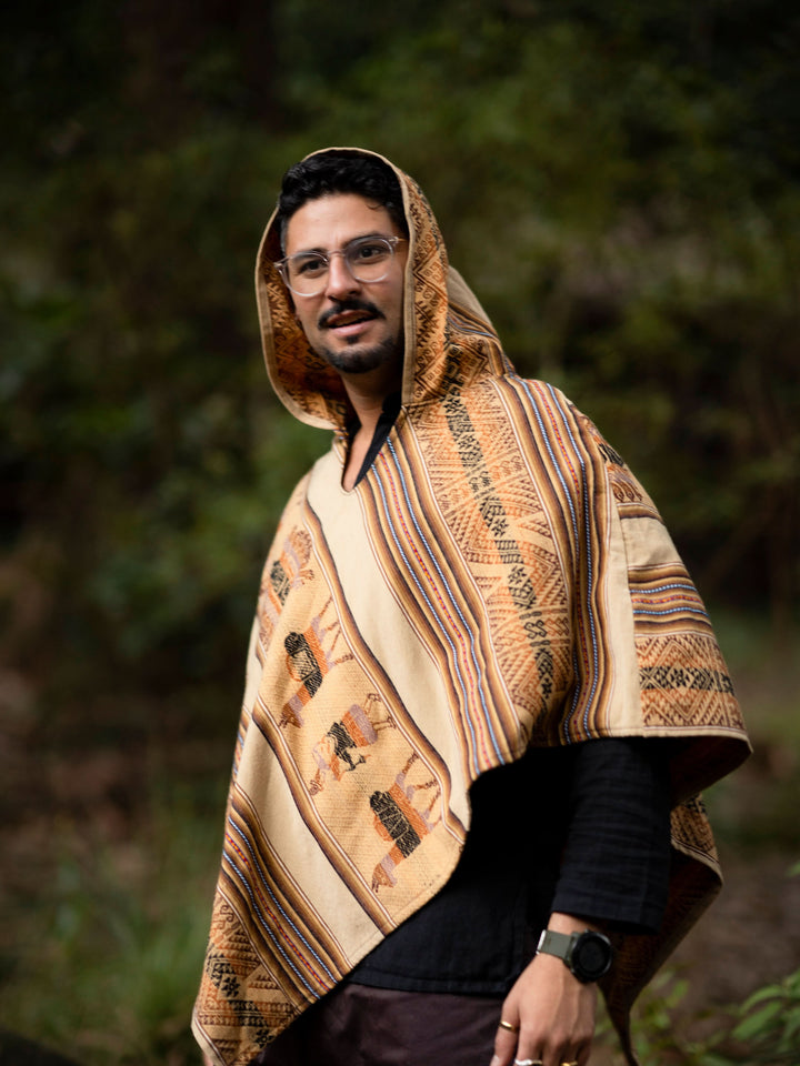 ANCIENT INCA PONCHO - SAND WITH PATTERNS
