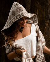 MOUNTAIN ALPACA GEOMETRIC SCARF - CREAM/BROWN