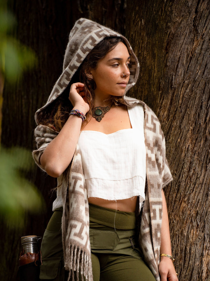 MOUNTAIN ALPACA GEOMETRIC SCARF - CREAM/BROWN