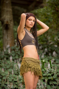 Soutien-gorge de yoga sans fil - Imprimé Fleur de Vie marron