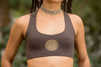 Soutien-gorge de yoga sans fil - Imprimé Fleur de Vie marron
