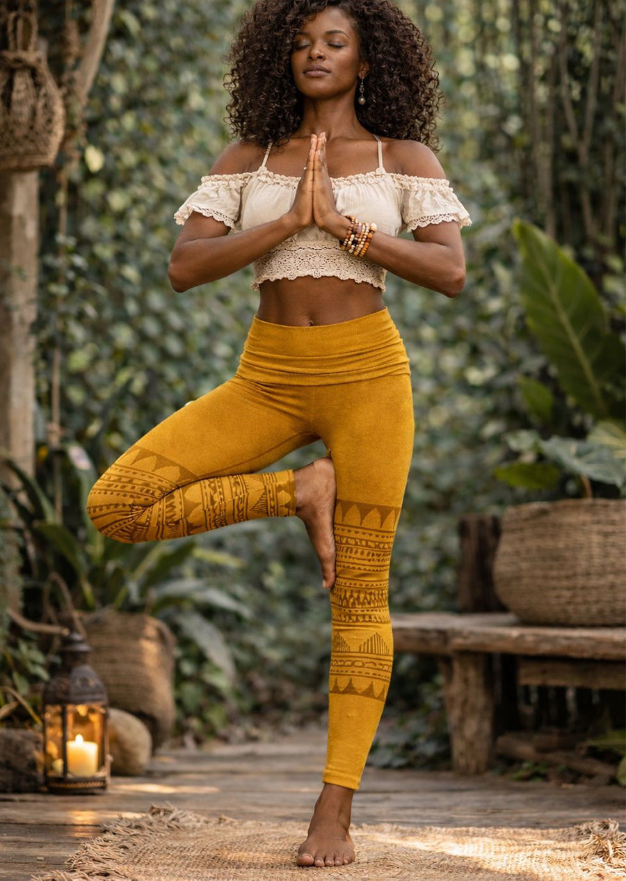 Ananda Leggings — Honey Block Print